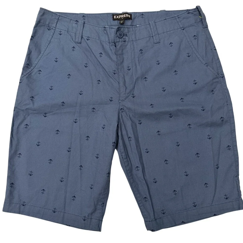 EXPRESS Men's Blue Anchor Print‎ Chino Shorts Size 34